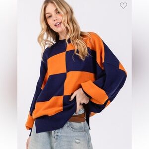 890. Checkered Drop Shoulder Blue Burnt Orange